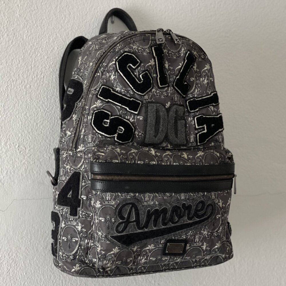 Dolce and Gabbana Sicilia Amore Patch Crown Bee Backpack (RARE-Runway Piece)